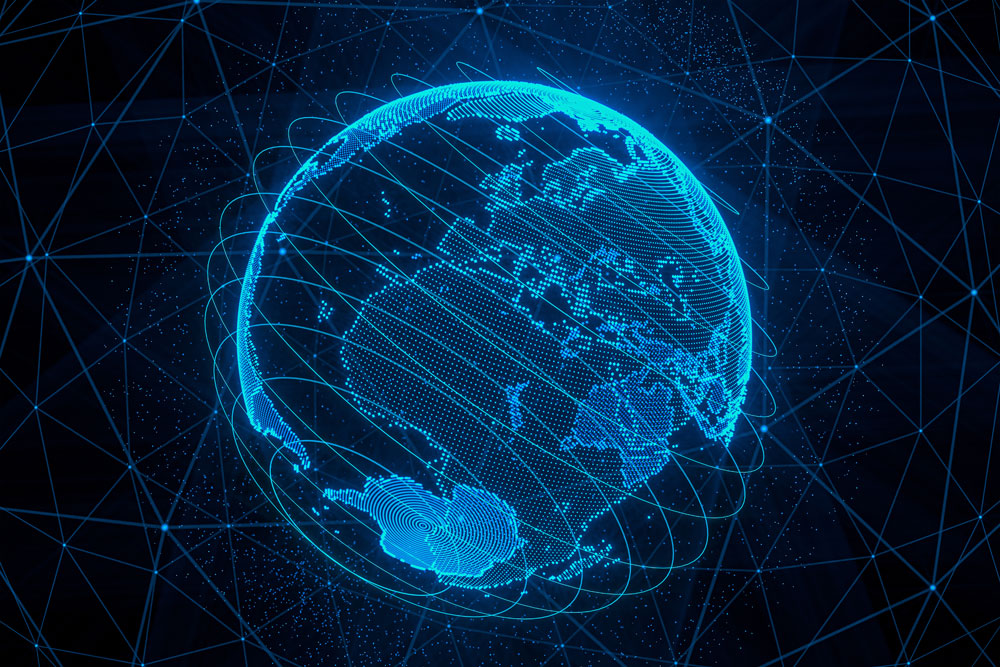 Globalt nätverk visualiserat på en jordglob